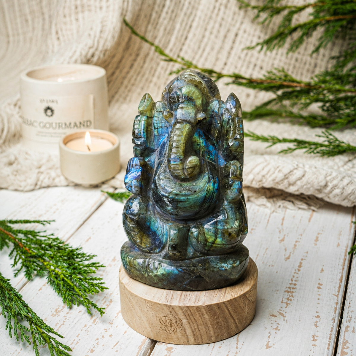 Large Labradorite Ganesha Statue – 6 Inch