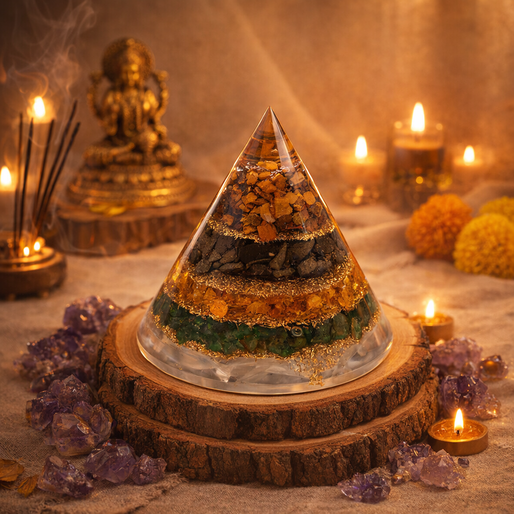 Dhan Yog Pyramid With Selenite Base