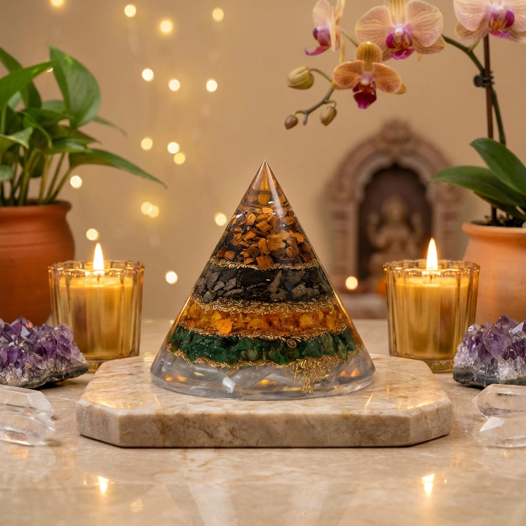 Dhan Yog Pyramid With Selenite Base