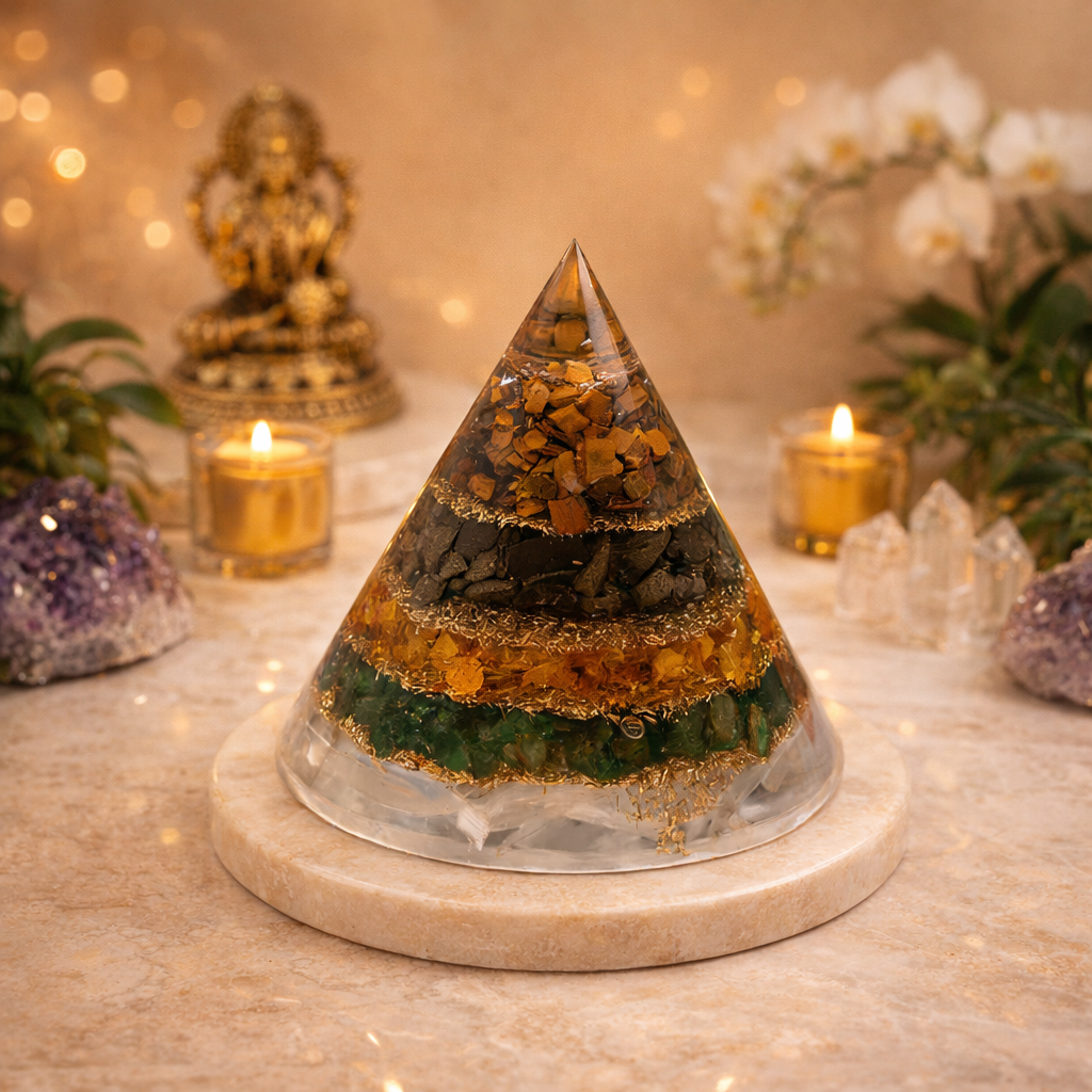 Dhan Yog Pyramid With Selenite Base