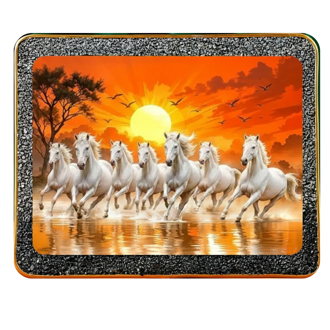Seven Running Horses Pyrite Frame with Sun