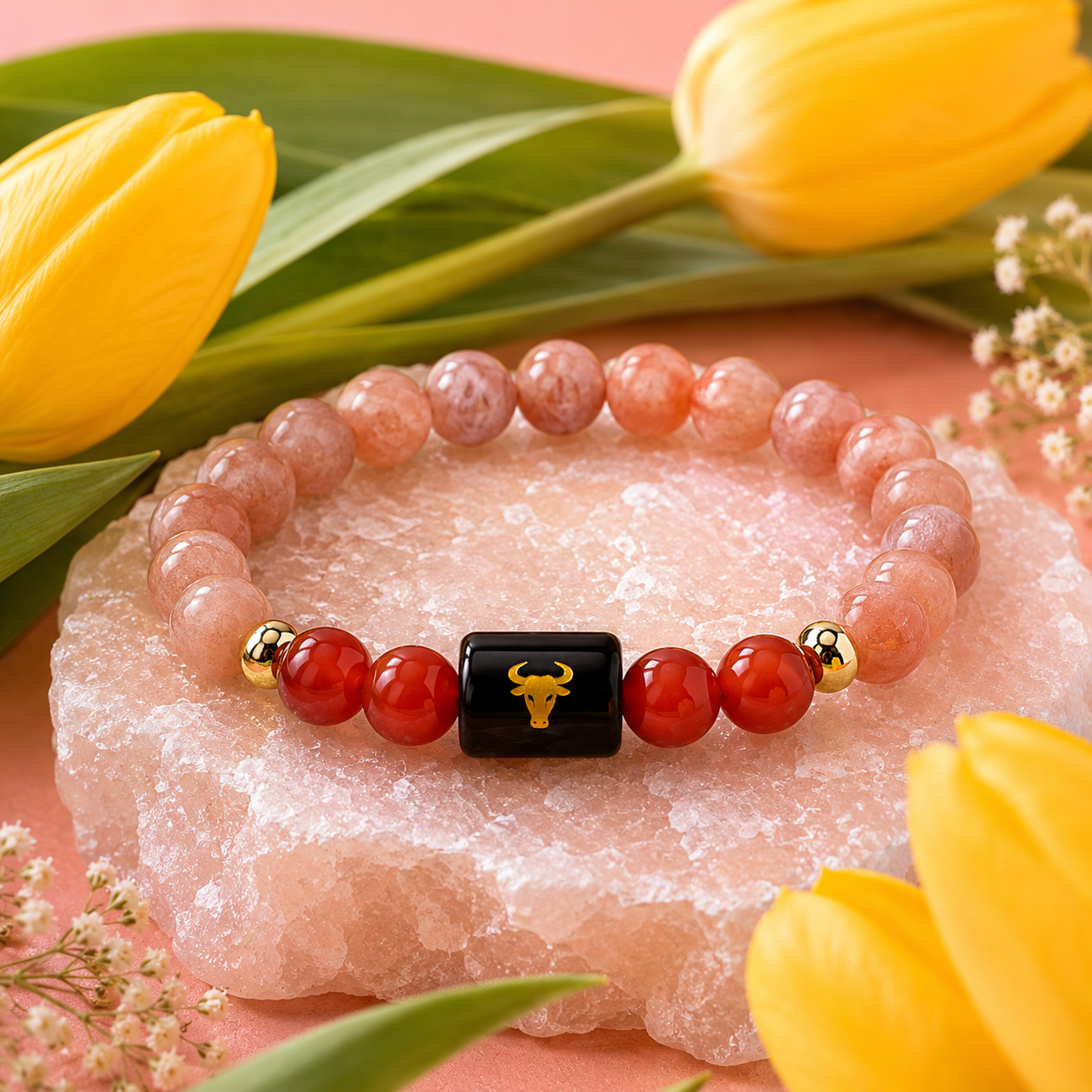 TAURUS (वृषभ) – Sunstone & Carnelian Bracelet