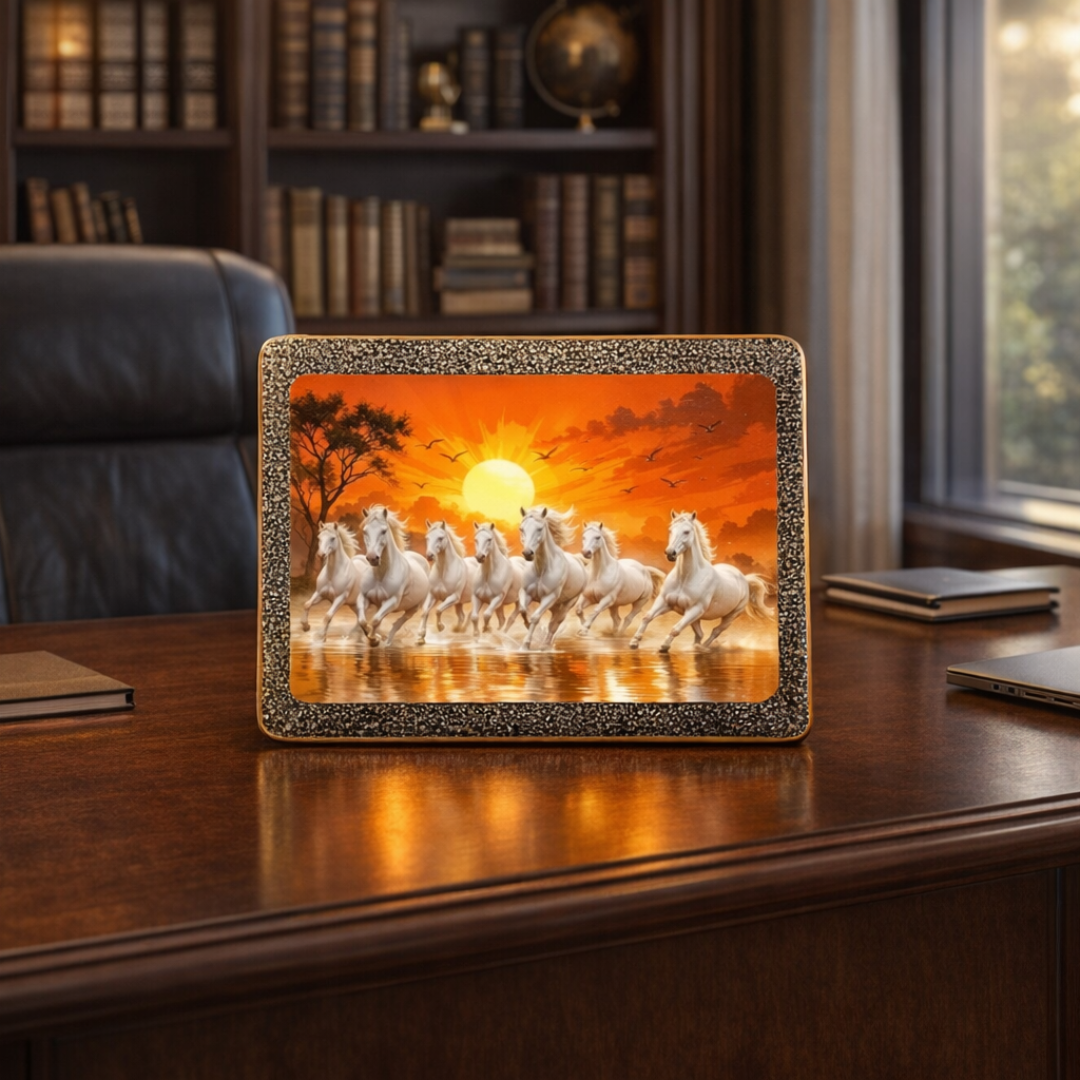 Seven Running Horses Pyrite Frame Vastu Wall Decor India
