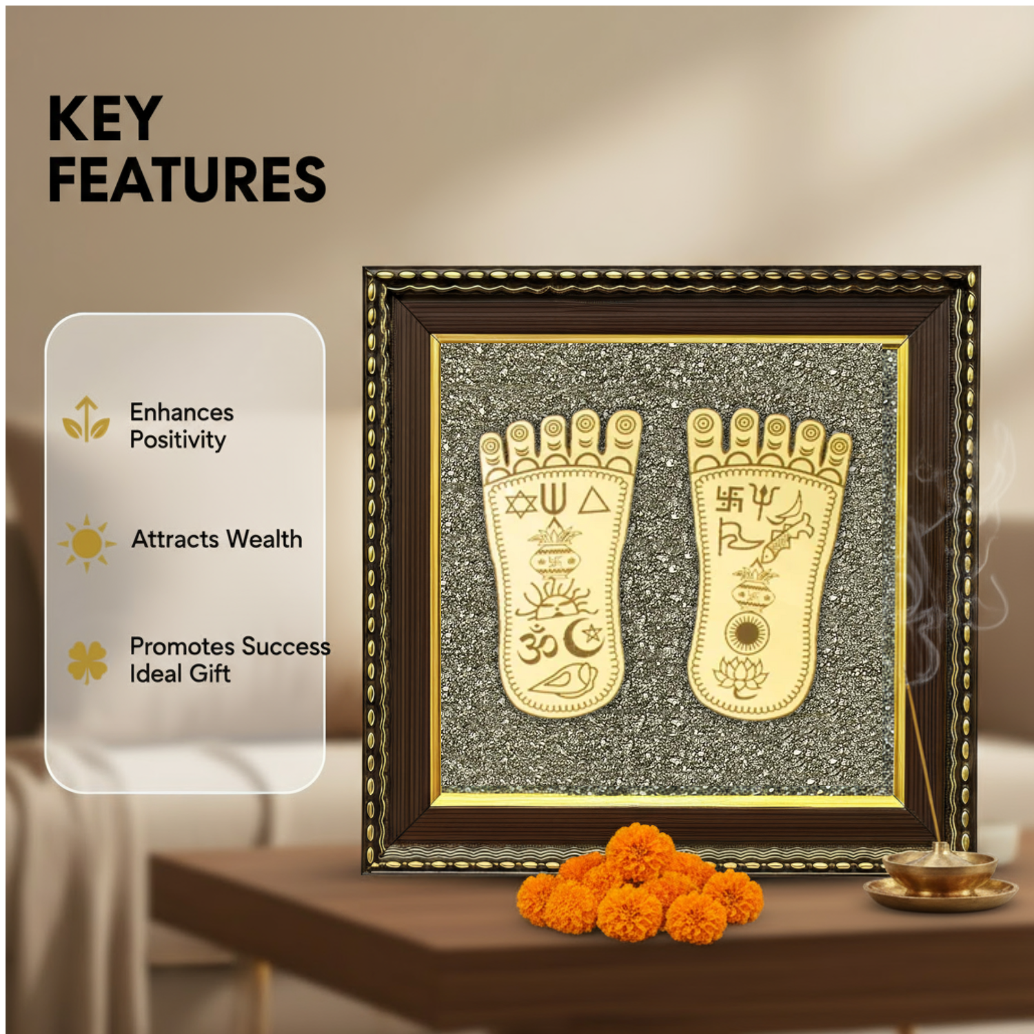 Maa Lakshmi Charan Paduka Pyrite Frame