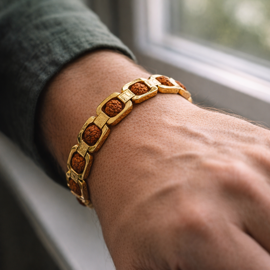 5 Mukhi Rudraksha Bracelet Side View – Durable Elastic Design