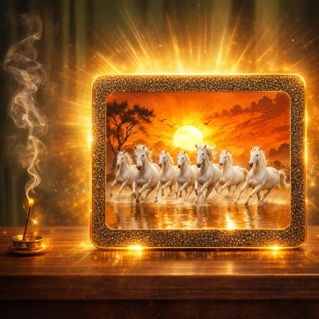 Seven Running Horses Pyrite Frame with Sun