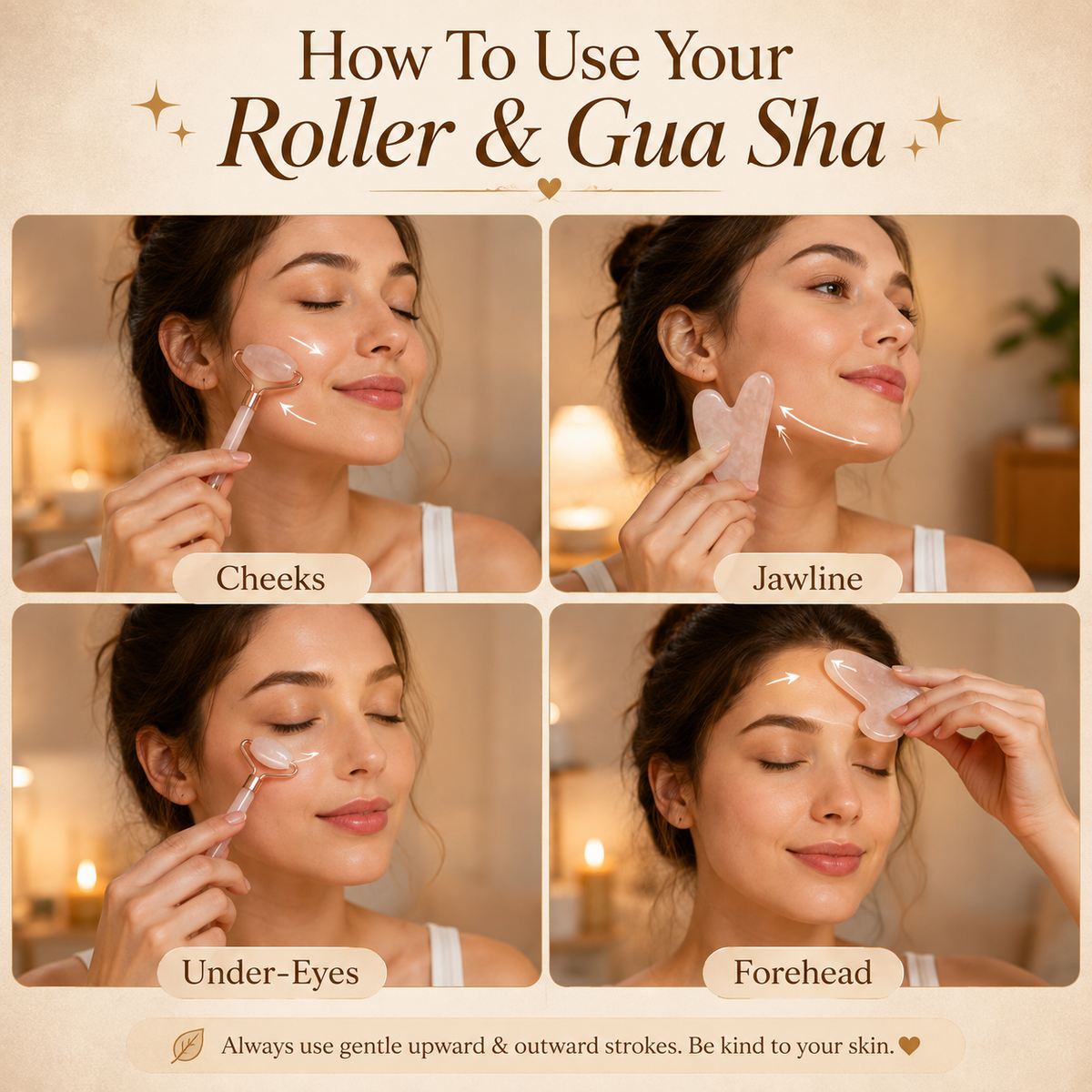 Rose Quartz Face Roller & Gua Sha Set – For Glowing Skin, Lymphatic Drainage & Crystal Healing