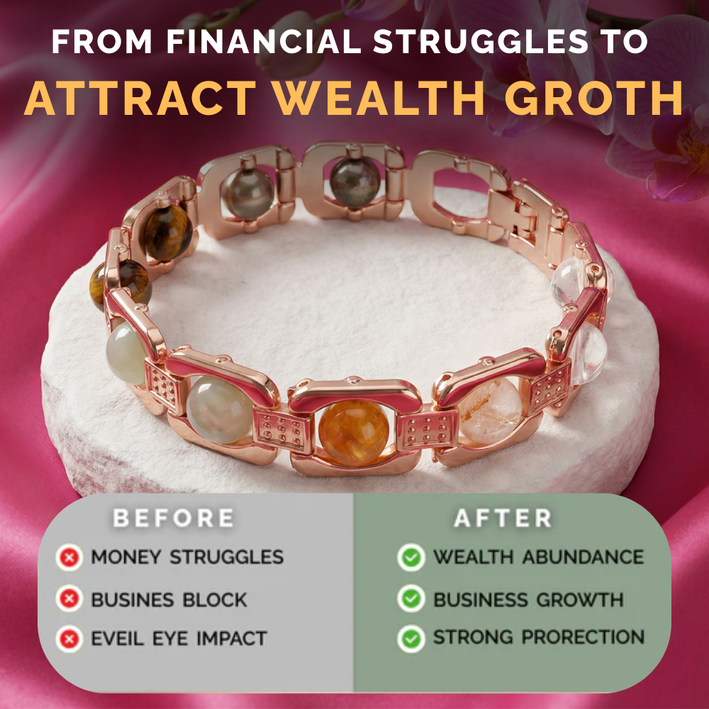 Rose Gold Plated Dhan Yog Bracelet | Original Citrine, Pyrite, Tiger Eye & Aventurine Crystal