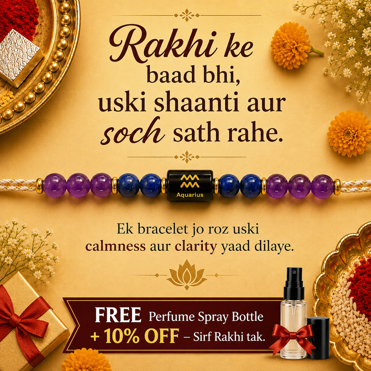 AQUARIUS (कुम्भ) – Zodiac Rakhi Amethyst & Lapis Lazuli