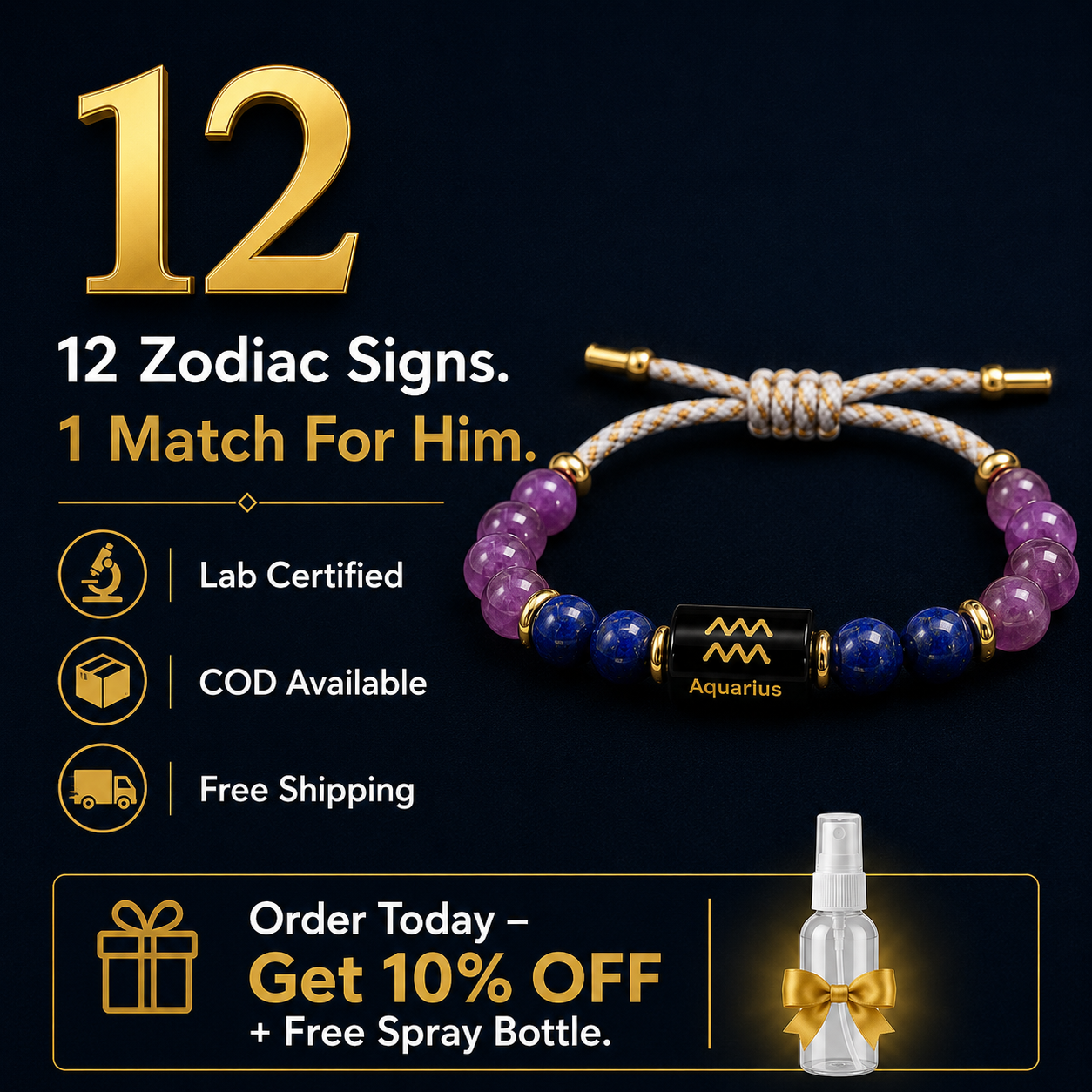 AQUARIUS (कुम्भ) – Zodiac Rakhi Amethyst & Lapis Lazuli