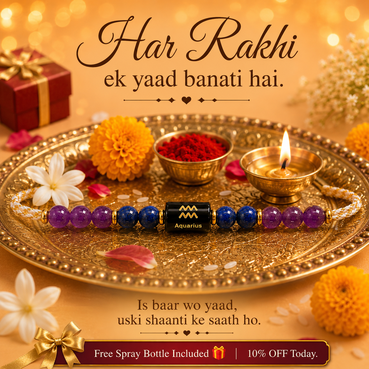 AQUARIUS (कुम्भ) – Zodiac Rakhi Amethyst & Lapis Lazuli