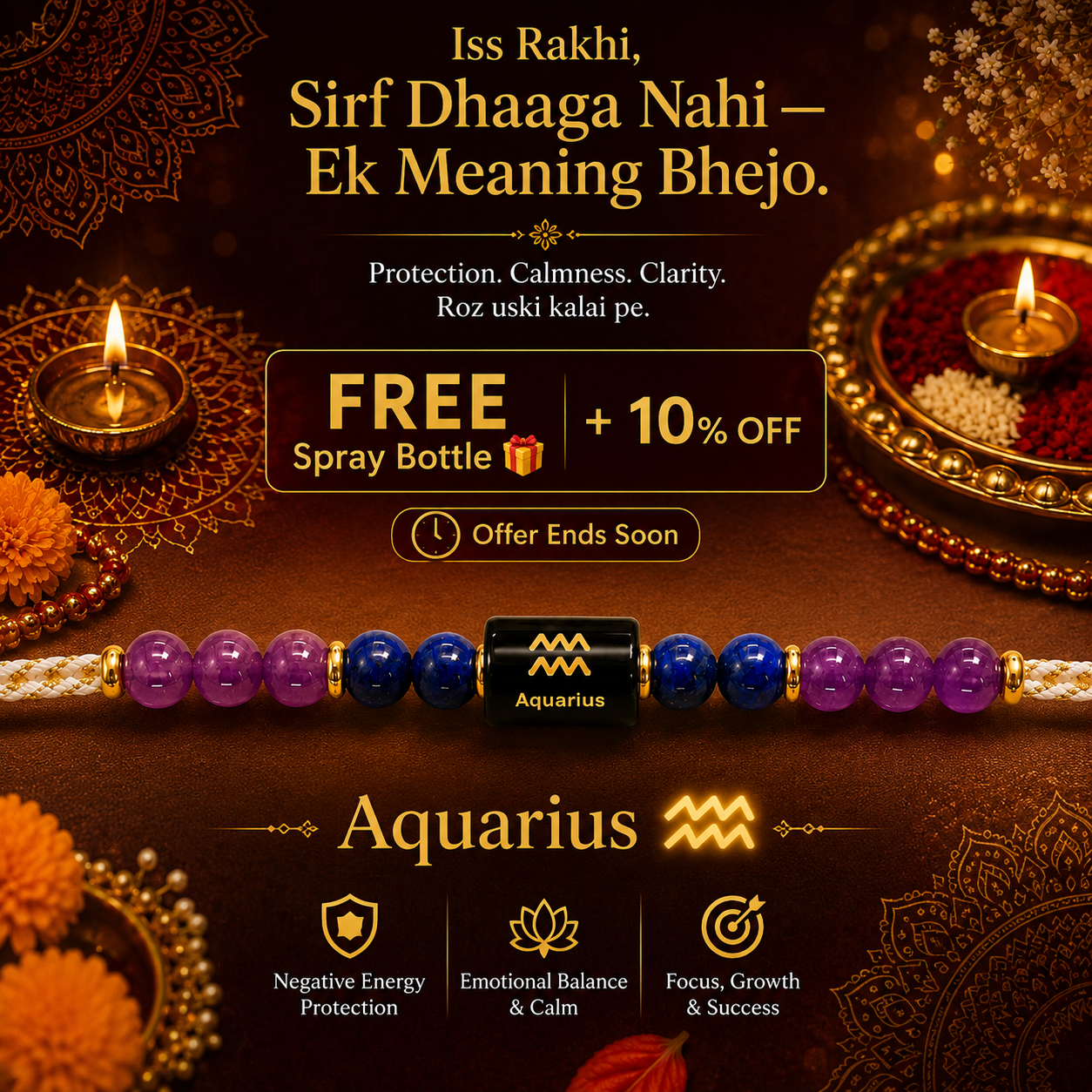 AQUARIUS (कुम्भ) – Zodiac Rakhi Amethyst & Lapis Lazuli