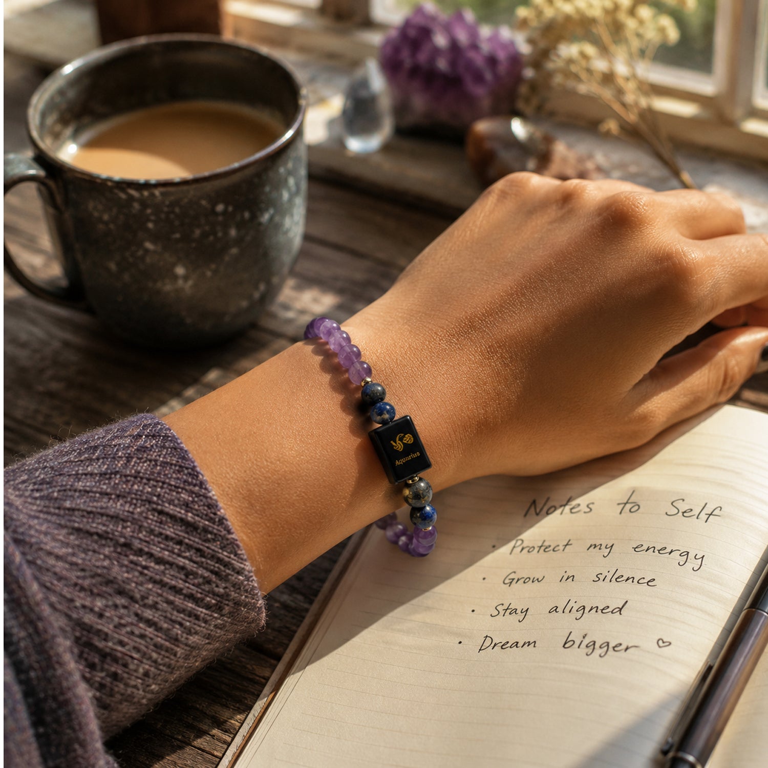 AQUARIUS (कुम्भ) – Amethyst & Lapis Lazuli Bracelet