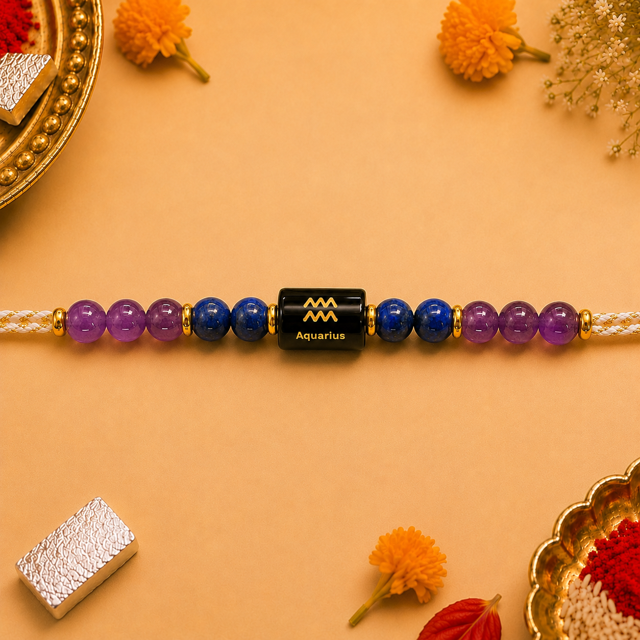 AQUARIUS (कुम्भ) – Zodiac Rakhi Amethyst & Lapis Lazuli