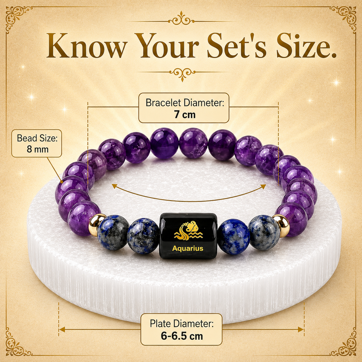 Aquarius (कुंभ राशि) Amethyst & Lapis Lazuli Crystal Zodiac Bracelet – For Higher Thinking, Truth & Calm Clarity