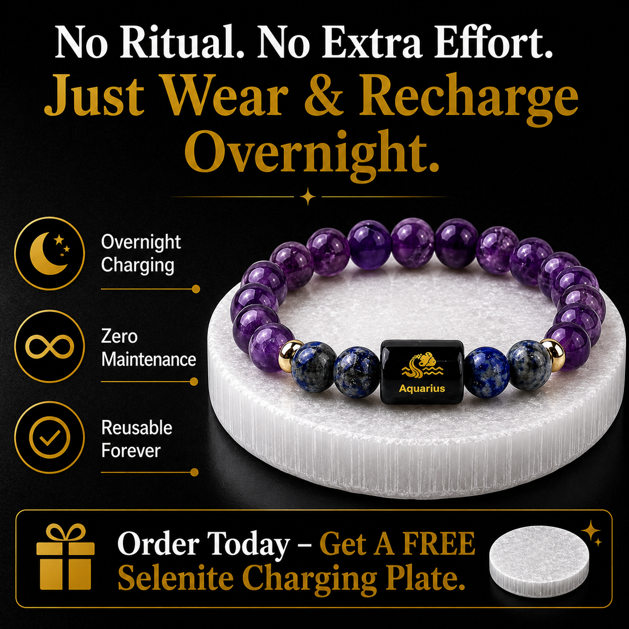 Aquarius (कुंभ राशि) Amethyst & Lapis Lazuli Crystal Zodiac Bracelet – For Higher Thinking, Truth & Calm Clarity