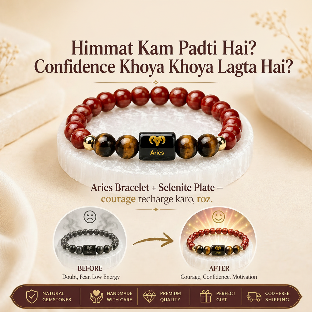 Aries (मेष राशि) Red Jasper & Tiger Eye Crystal Zodiac Bracelet – For Unstoppable Energy, Courage & Grounded Power