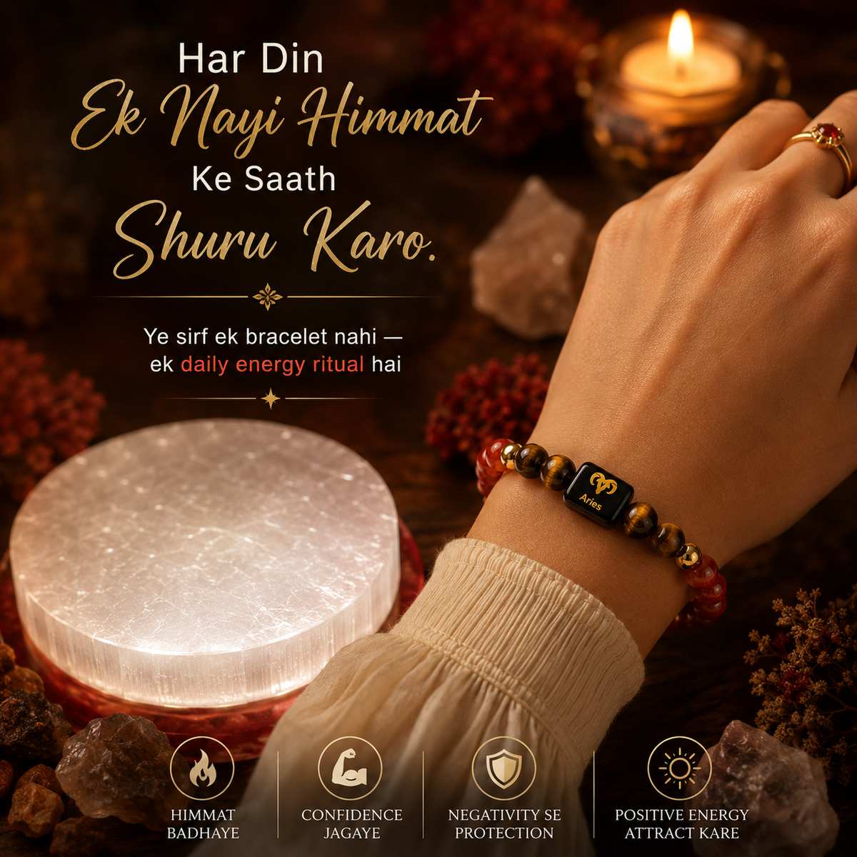 Aries (मेष राशि) Red Jasper & Tiger Eye Crystal Zodiac Bracelet – For Unstoppable Energy, Courage & Grounded Power