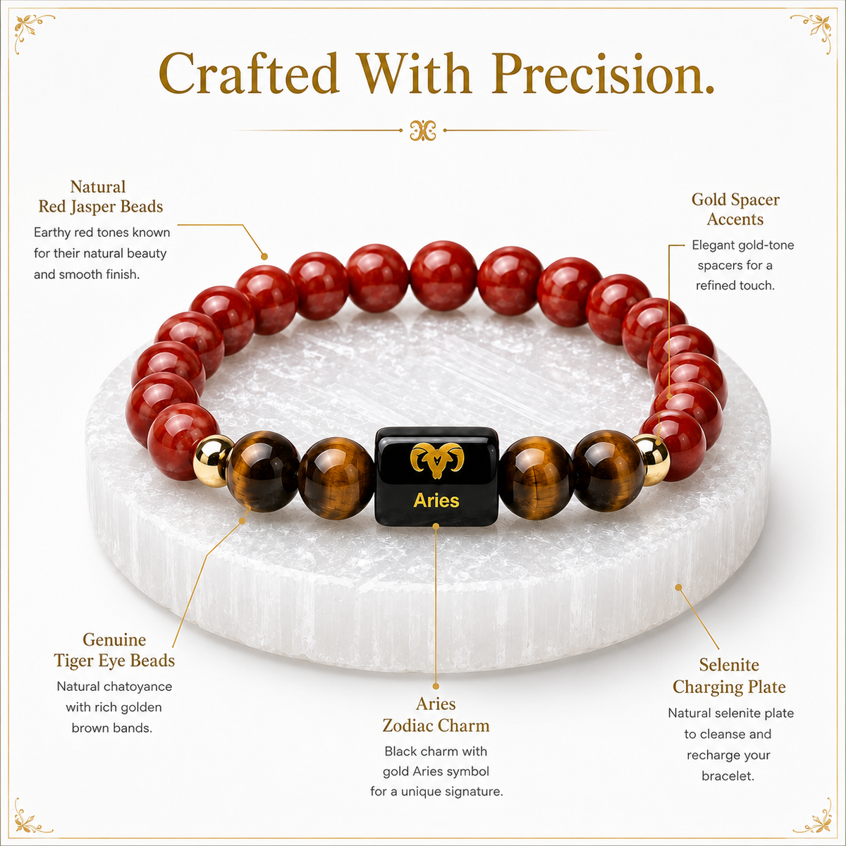 Aries (मेष राशि) Red Jasper & Tiger Eye Crystal Zodiac Bracelet – For Unstoppable Energy, Courage & Grounded Power