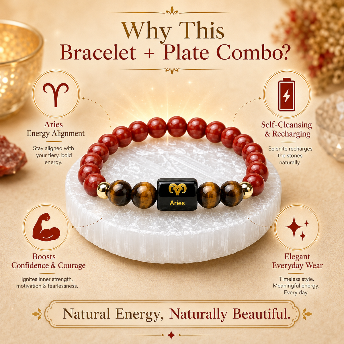 Aries (मेष राशि) Red Jasper & Tiger Eye Crystal Zodiac Bracelet – For Unstoppable Energy, Courage & Grounded Power