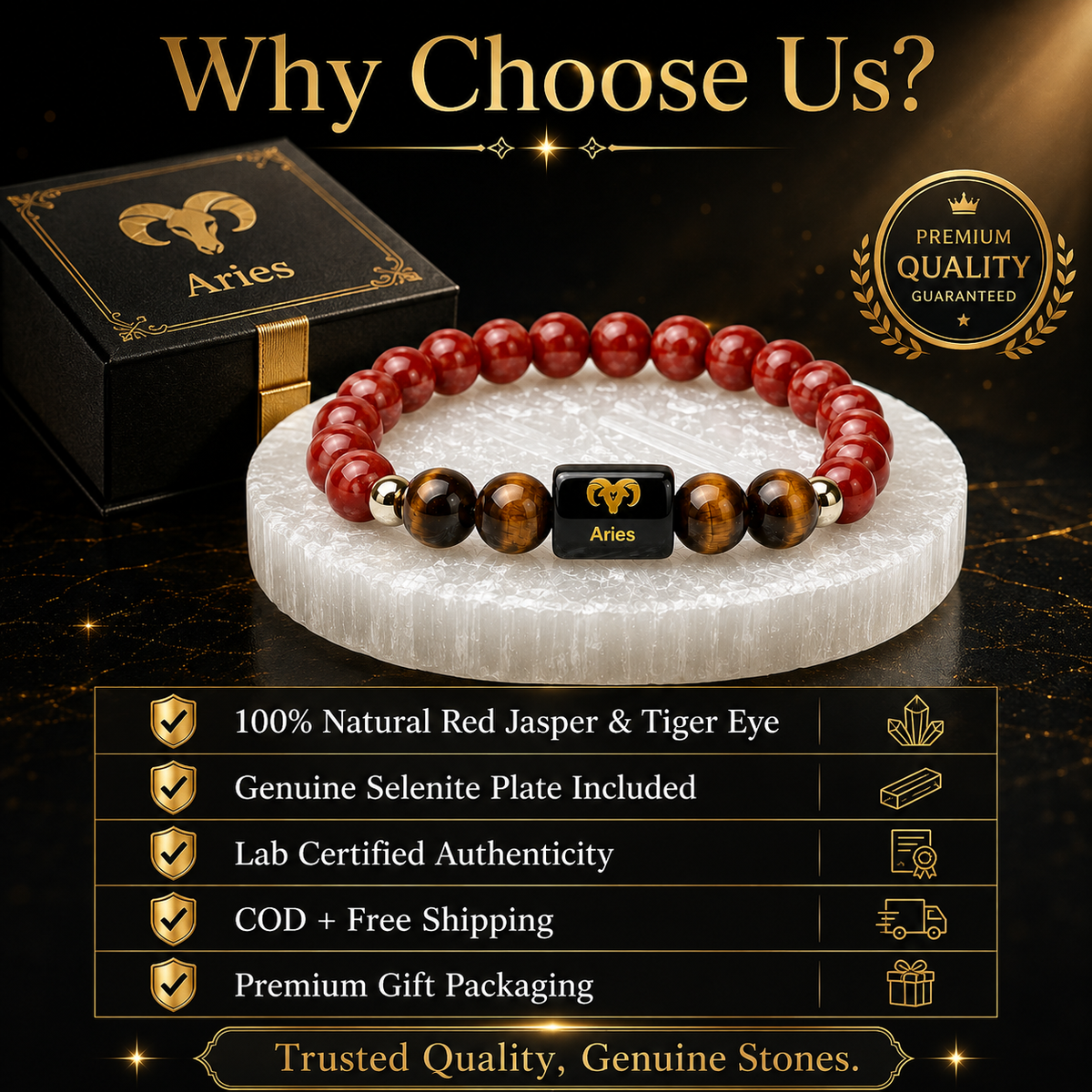 Aries (मेष राशि) Red Jasper & Tiger Eye Crystal Zodiac Bracelet – For Unstoppable Energy, Courage & Grounded Power