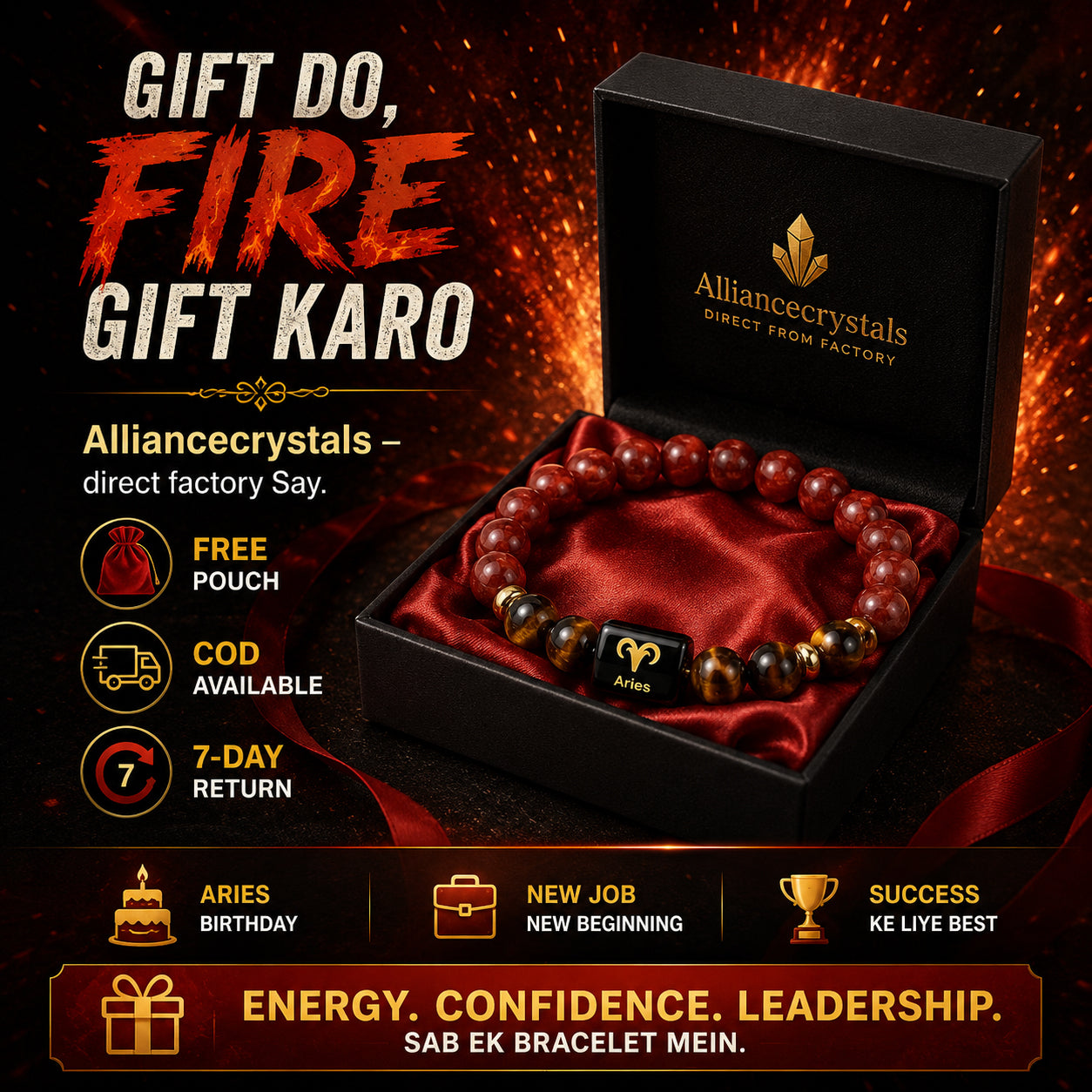 ARIES (मेष) – Red Jasper & Tiger Eye Bracelet