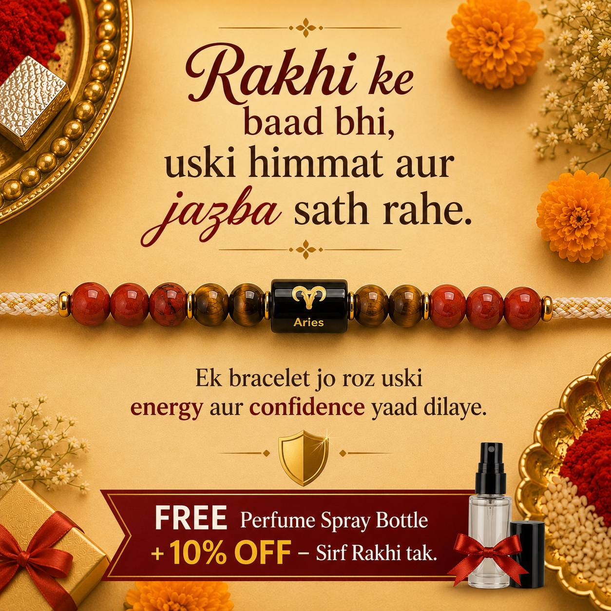 ARIES (मेष) – Zodiac Rakhi Red Jasper & Tiger Eye
