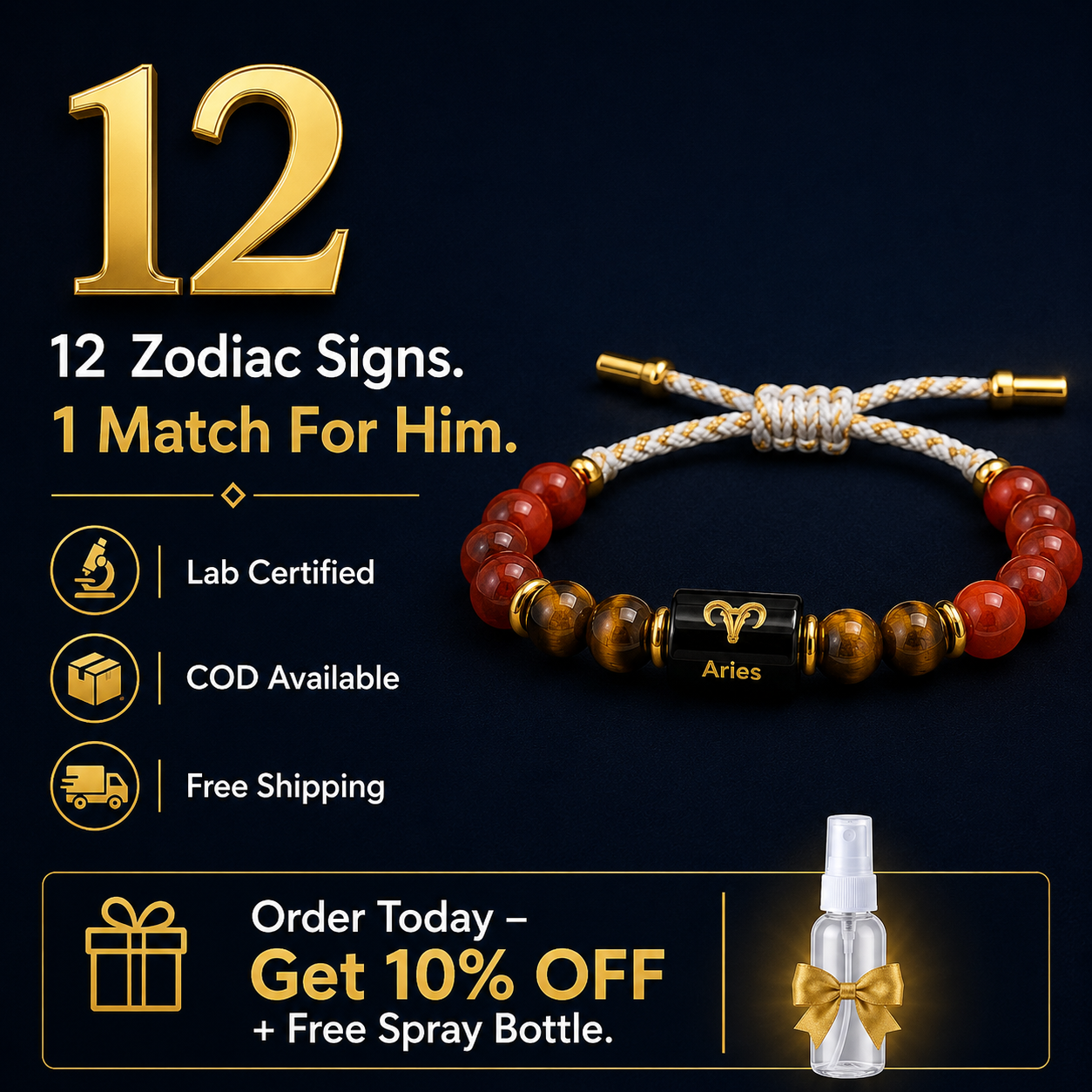 ARIES (मेष) – Zodiac Rakhi Red Jasper & Tiger Eye