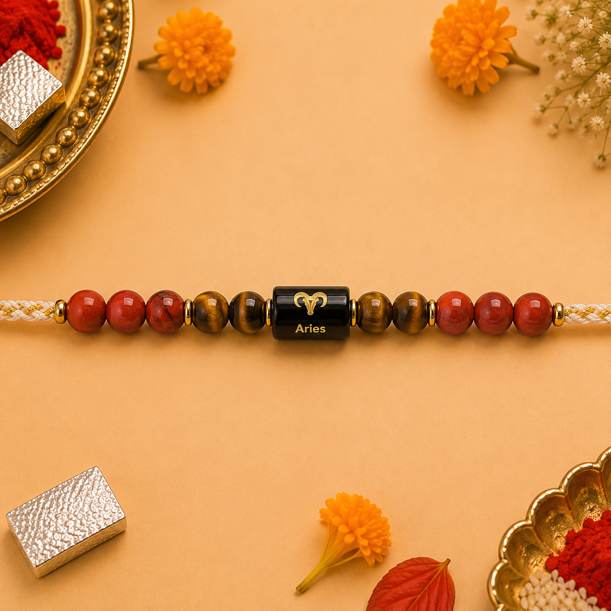 ARIES (मेष) – Zodiac Rakhi Red Jasper & Tiger Eye