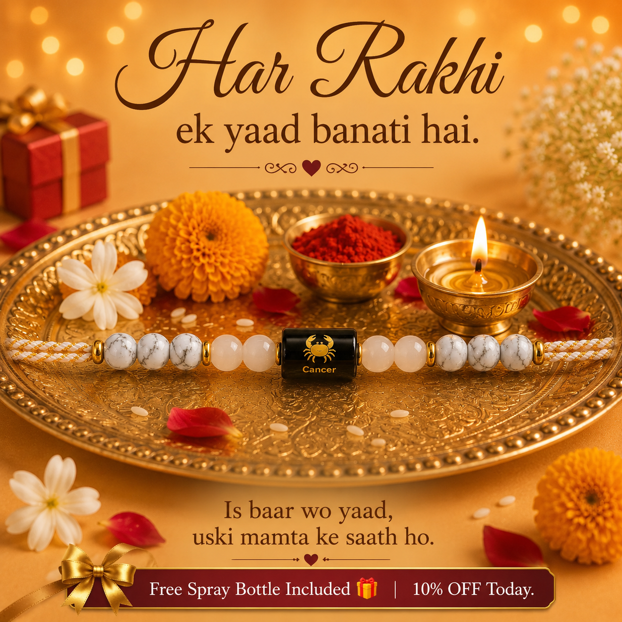 CANCER (कर्क) – Zodiac Rakhi Howlite & White Quartz