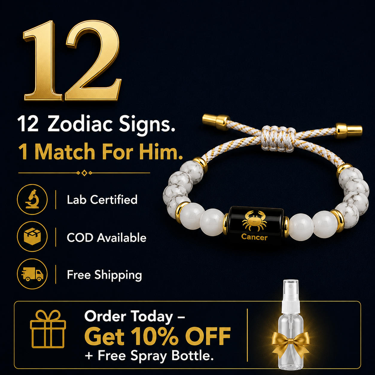 CANCER (कर्क) – Zodiac Rakhi Howlite & White Quartz