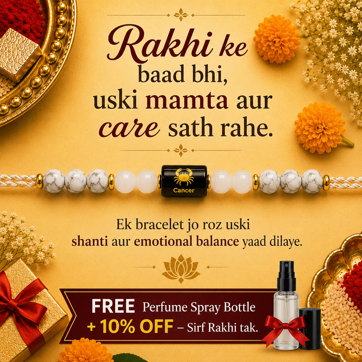 CANCER (कर्क) – Zodiac Rakhi Howlite & White Quartz