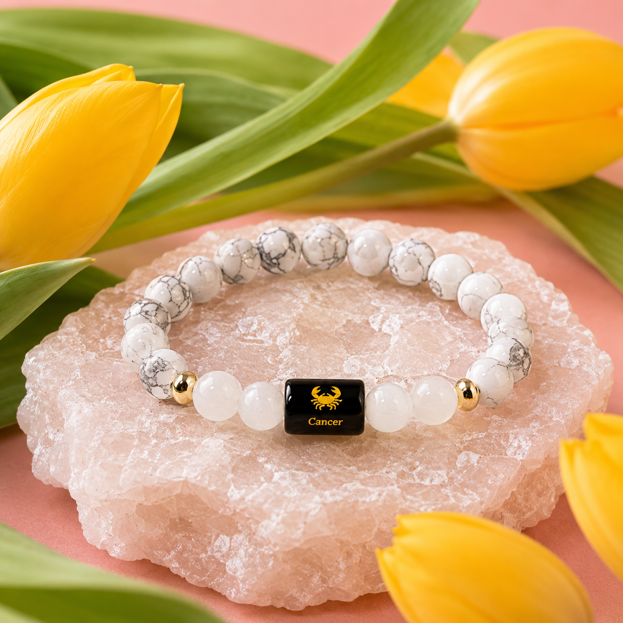 CANCER (कर्क) – Howlite & White Quartz Bracelet