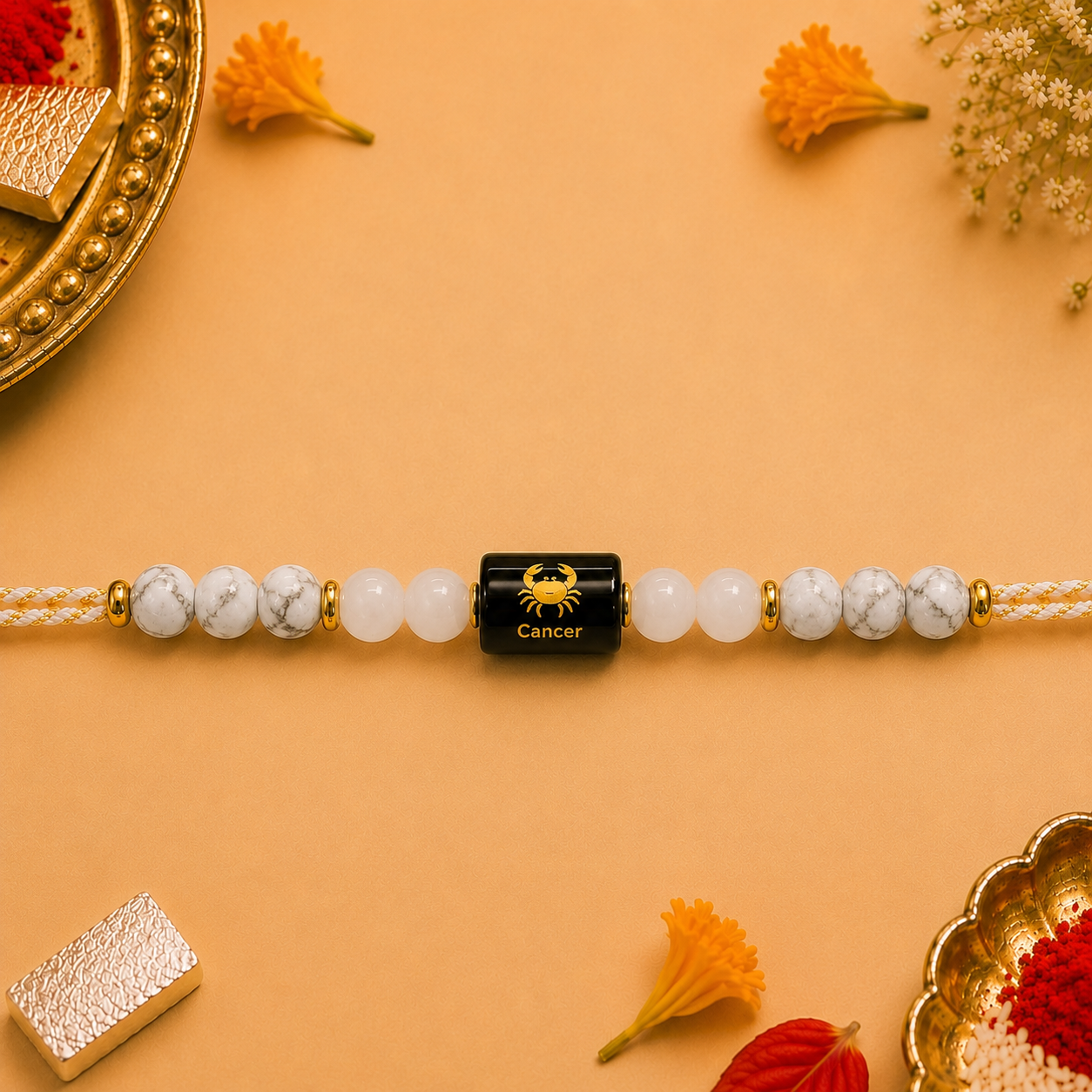 CANCER (कर्क) – Zodiac Rakhi Howlite & White Quartz