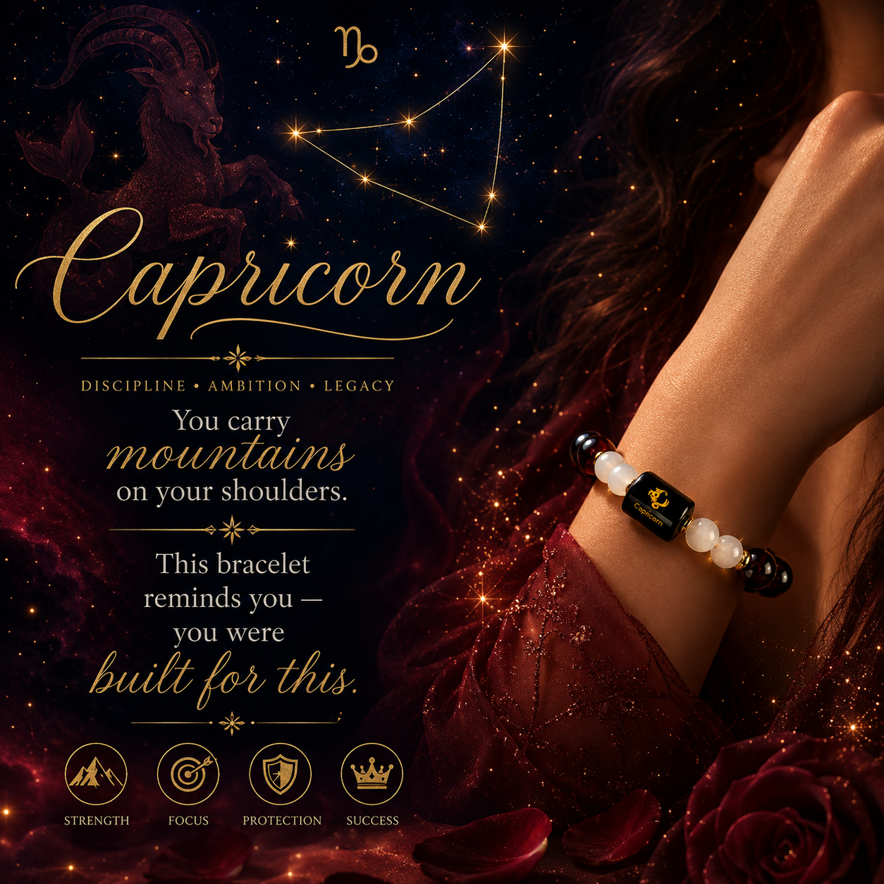 CAPRICORN (मकर) – Garnet & Milky Quartz Bracelet