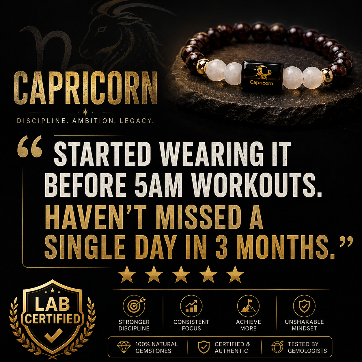 CAPRICORN (मकर) – Garnet & Milky Quartz Bracelet