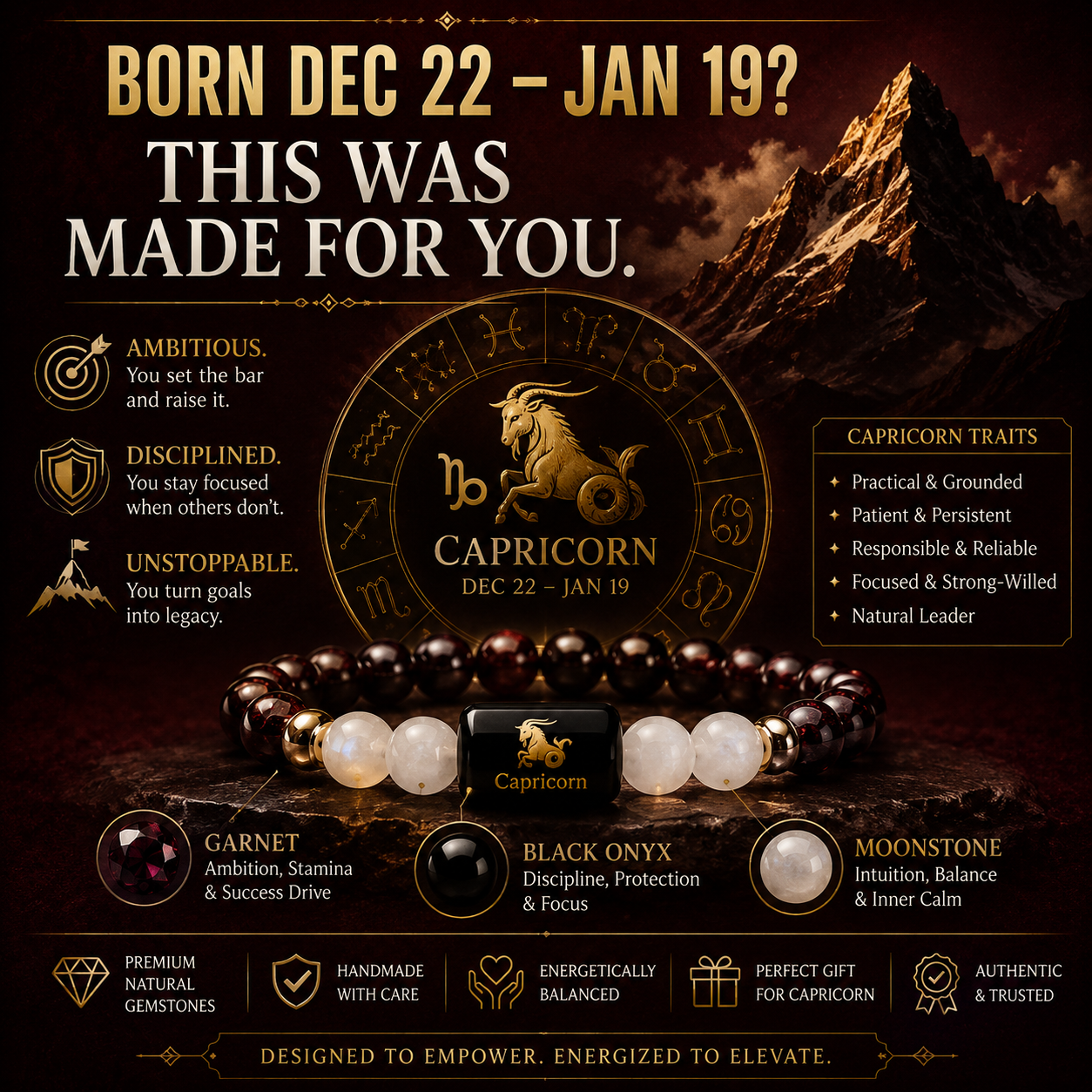 CAPRICORN (मकर) – Garnet & Milky Quartz Bracelet