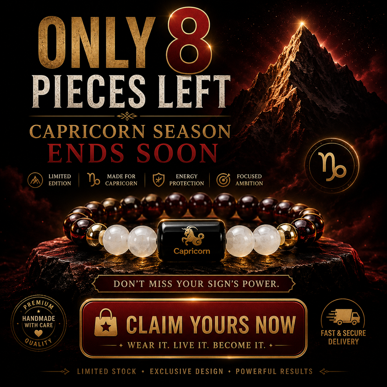 CAPRICORN (मकर) – Garnet & Milky Quartz Bracelet