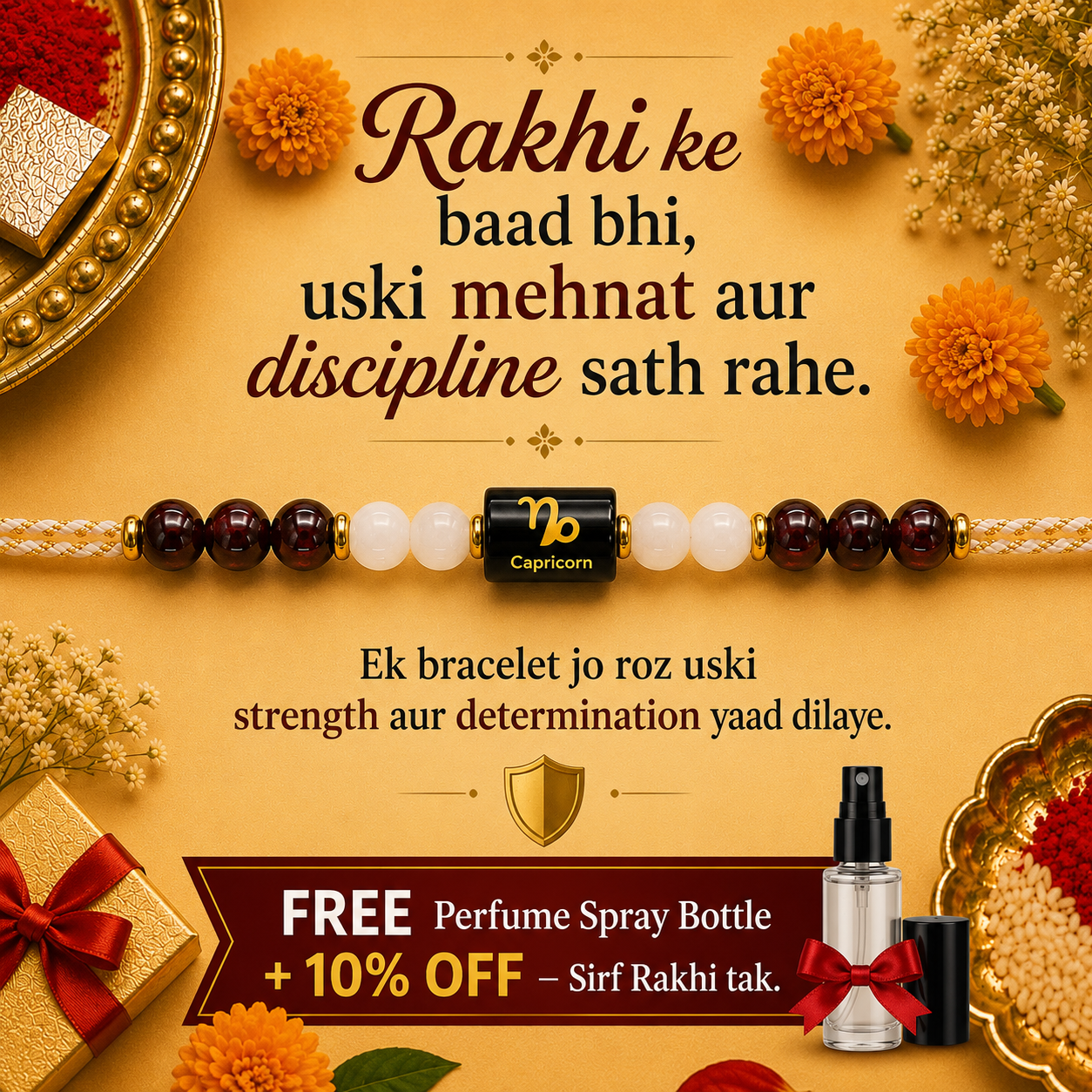 CAPRICORN (मकर) – Zodiac Rakhi Garnet & Milky Quartz