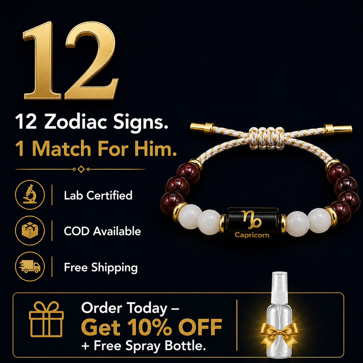 CAPRICORN (मकर) – Zodiac Rakhi Garnet & Milky Quartz