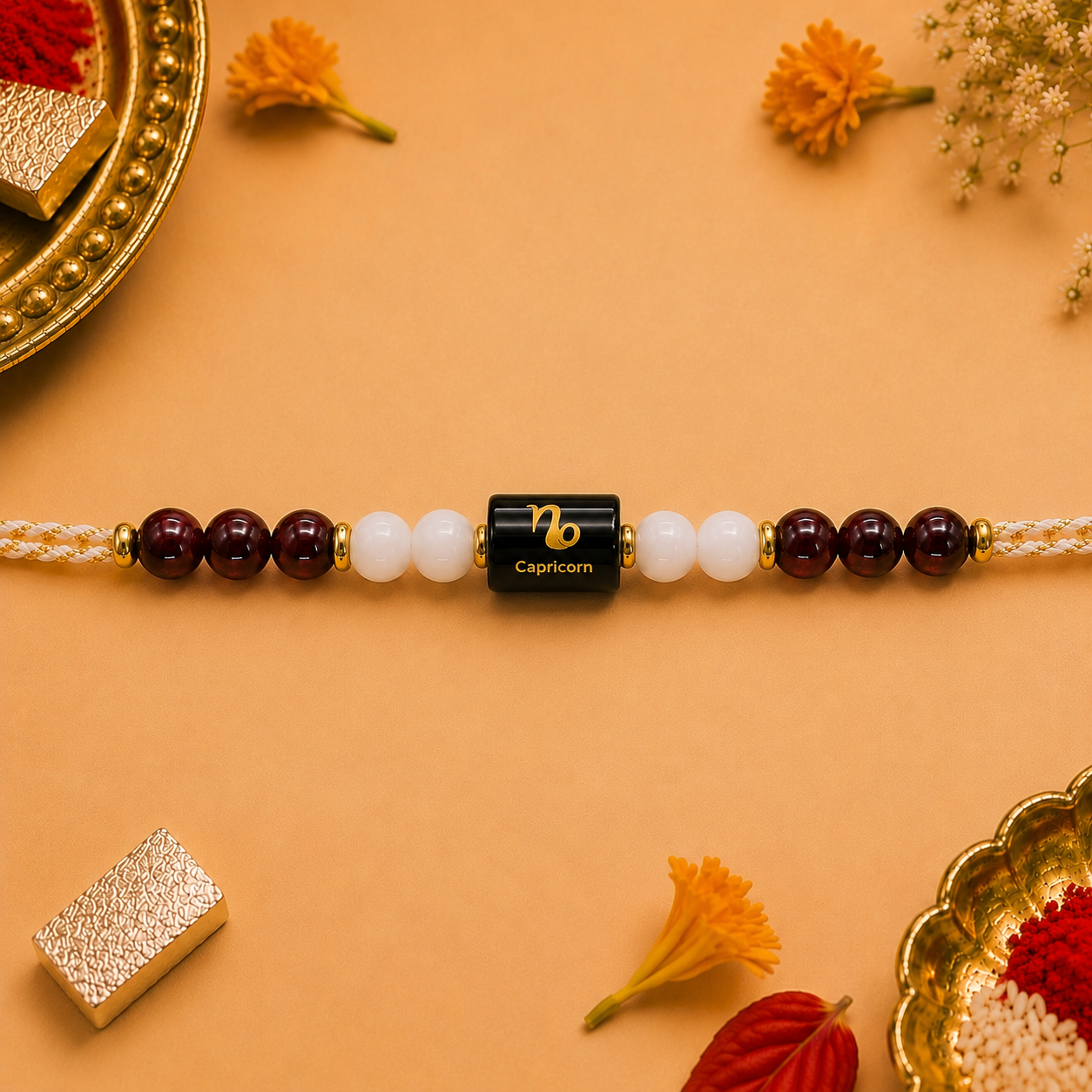 CAPRICORN (मकर) – Zodiac Rakhi Garnet & Milky Quartz