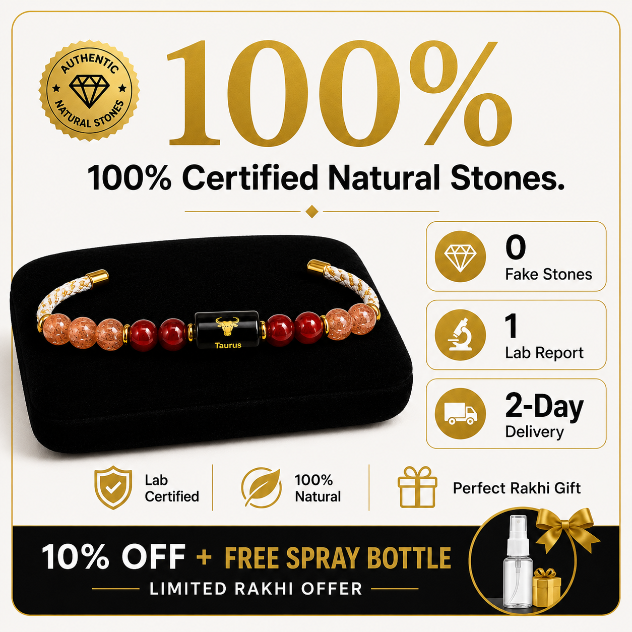 TAURUS (वृषभ) – Zodiac Rakhi Sunstone & Carnelian