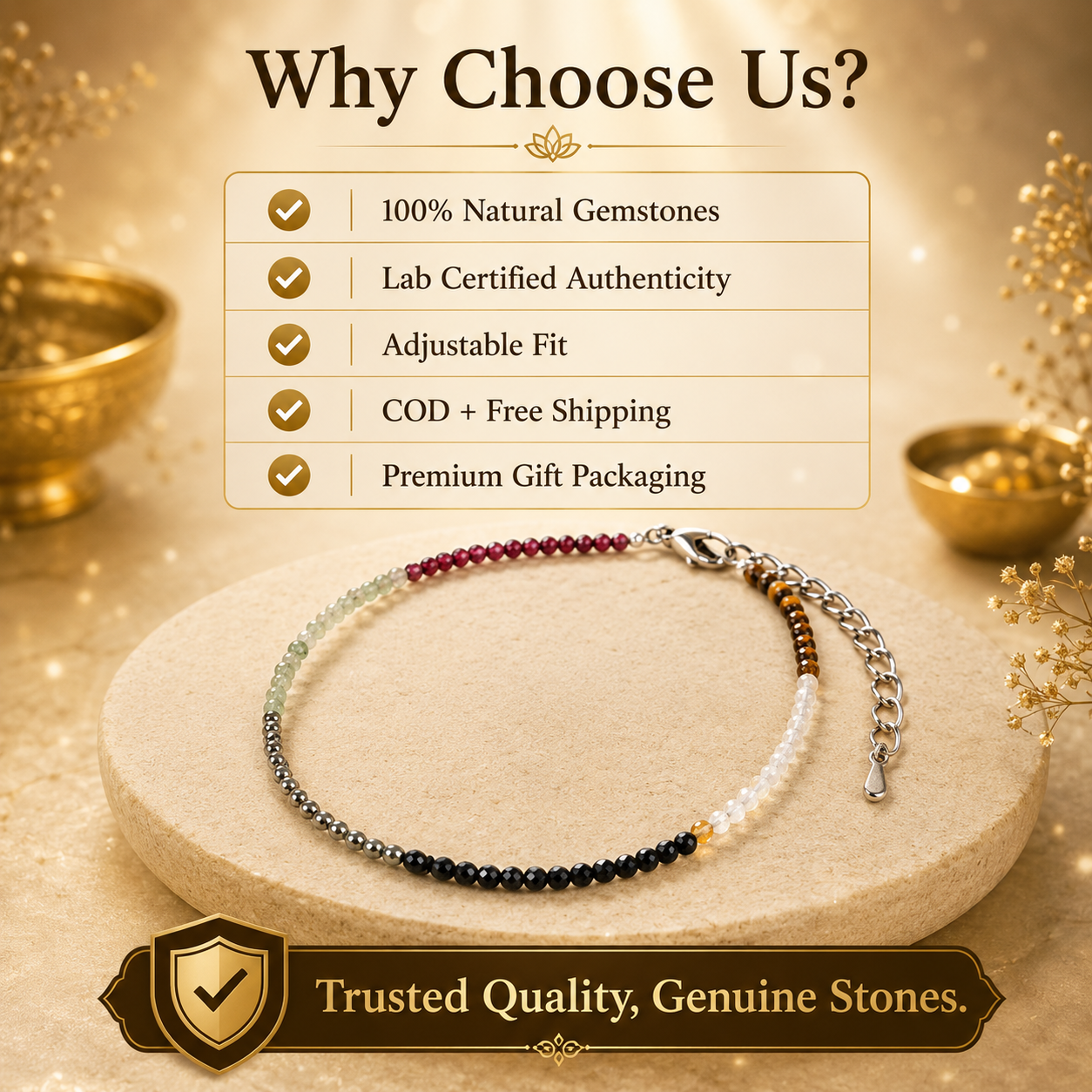 Dhan Yog Anklet | Citrine, Pyrite, Tiger Eye & More