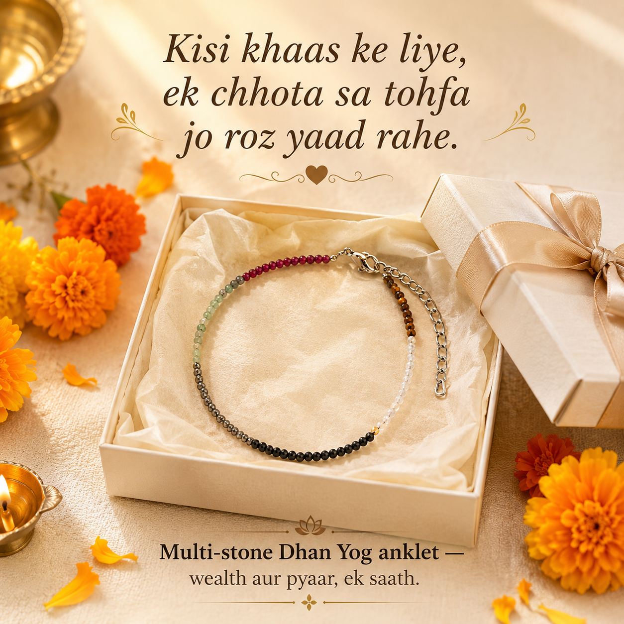 Dhan Yog Anklet | Citrine, Pyrite, Tiger Eye & More