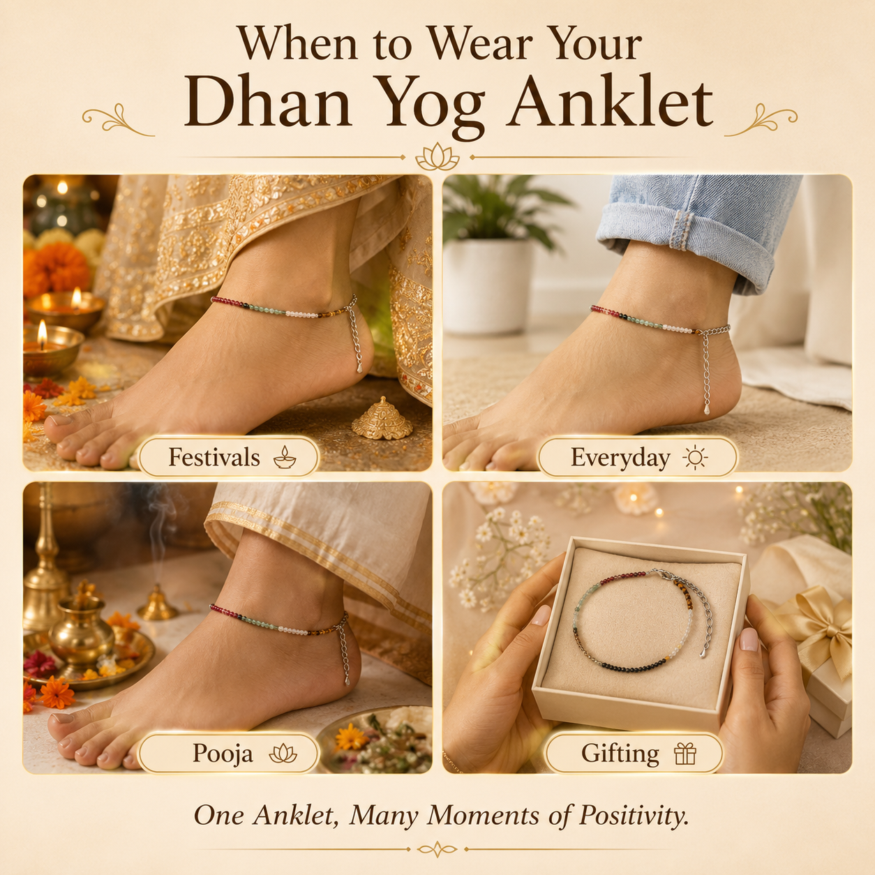 Dhan Yog Anklet | Citrine, Pyrite, Tiger Eye & More