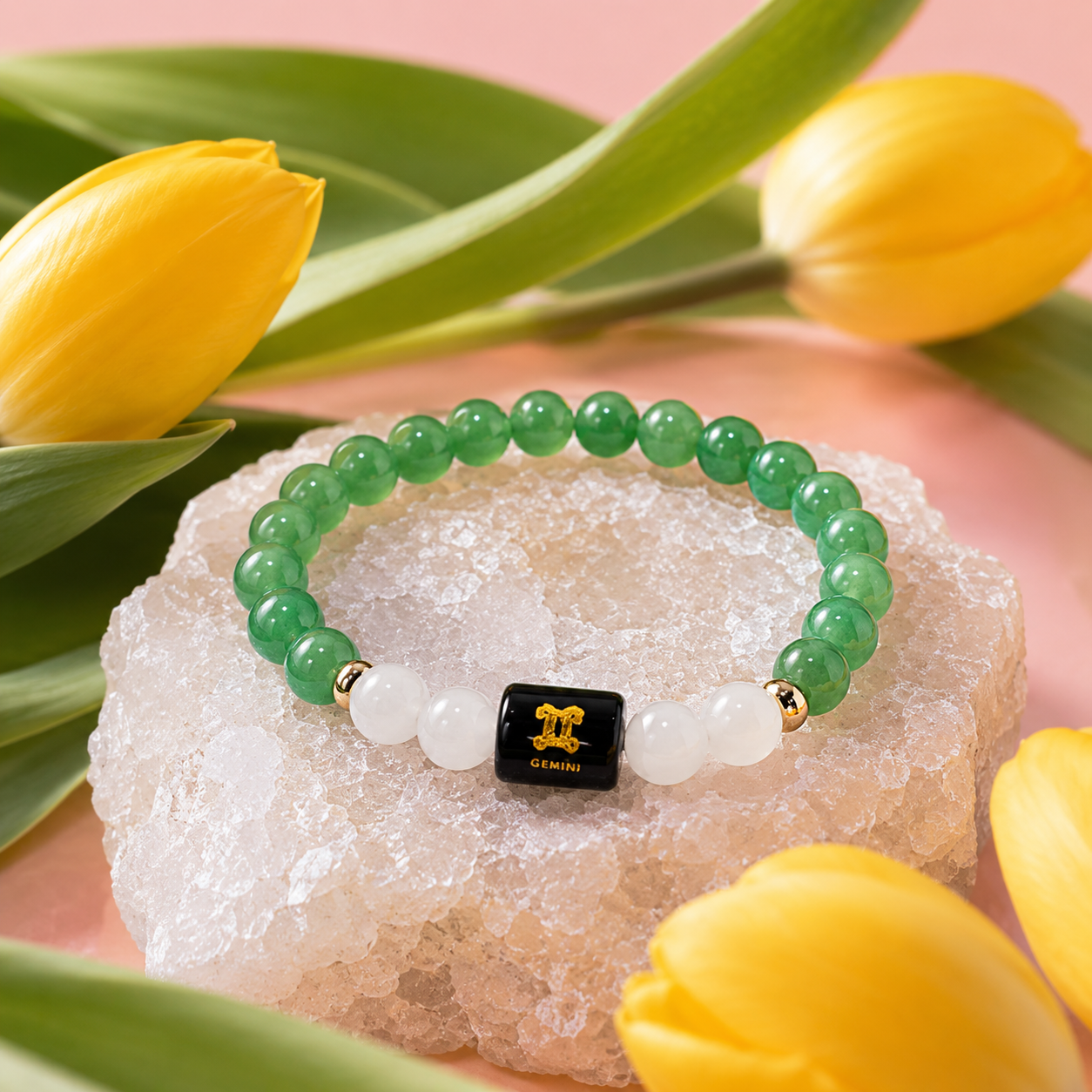 GEMINI (मिथुन) – Green Aventurine & Milky Quartz Bracelet