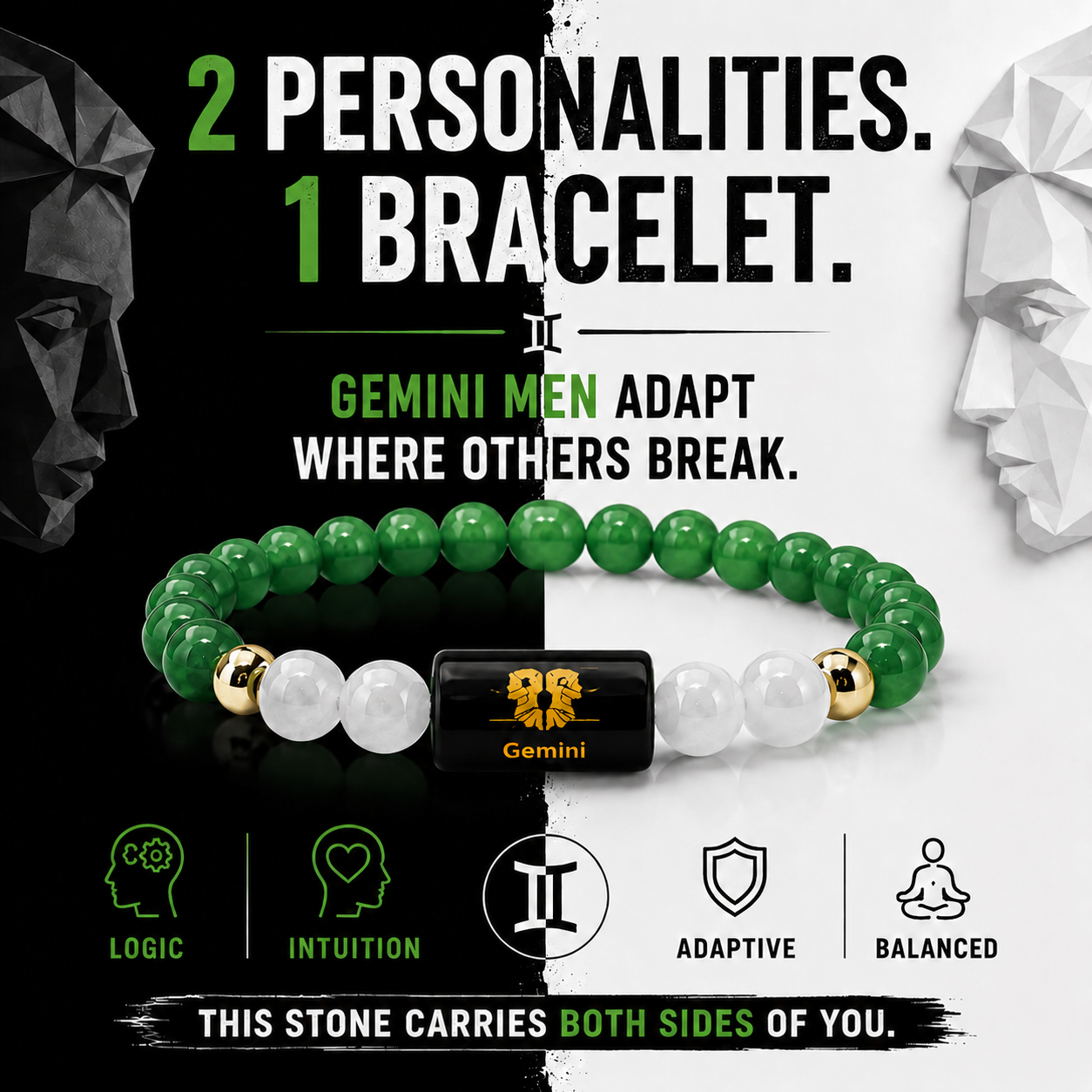 GEMINI (मिथुन) – Green Aventurine & Milky Quartz Bracelet