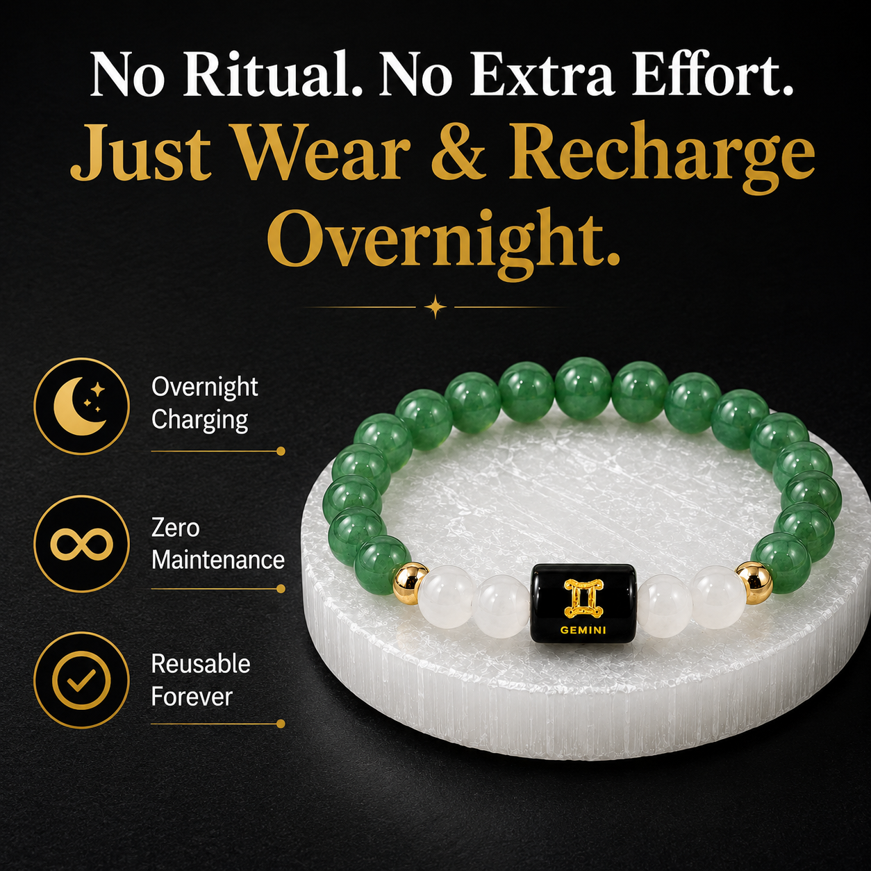 Gemini (मिथुन राशि) Green Aventurine & Milky Quartz Crystal Zodiac Bracelet – For Luck, Mental Calm & Joyful Clarity