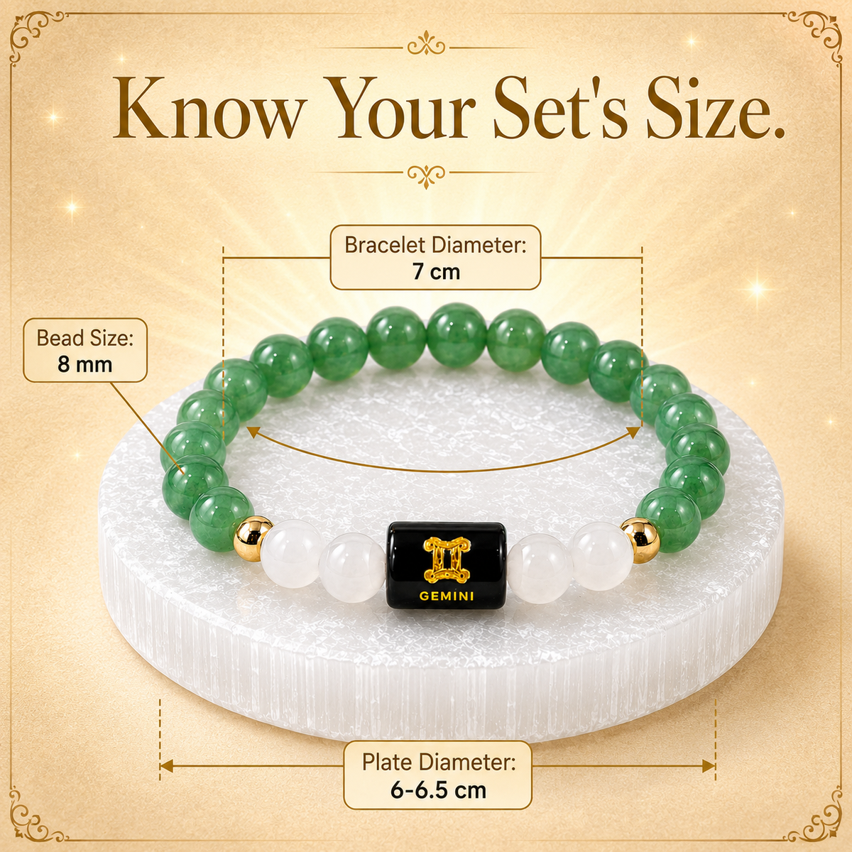 Gemini (मिथुन राशि) Green Aventurine & Milky Quartz Crystal Zodiac Bracelet – For Luck, Mental Calm & Joyful Clarity