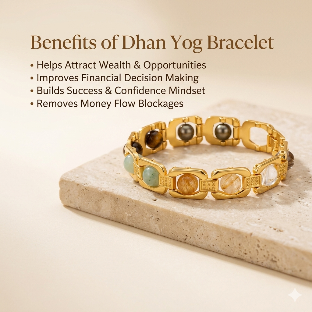 Gold Plated Dhan Yog Bracelet | Original Citrine, Pyrite, Tiger Eye & Aventurine Crystal